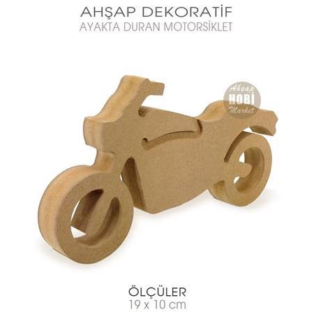 Ahşap Ayakta Durabilen Motorsiklet (19x10 cm) Ham