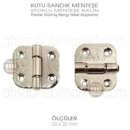 Stoplu Menteşe Gümüş Renk Kalın (33x30 mm) Nikel Kaplama