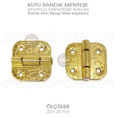 Stoplu Menteşe Gold Renkli Kalın (33x30 mm) Nikel Kaplama