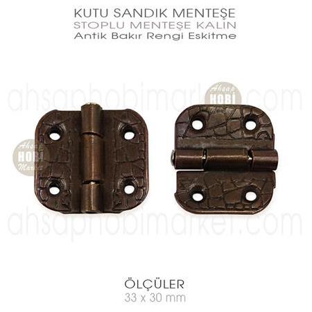 Stoplu Menteşe Antik Bakır Kalın (33x30 mm) Eskitme