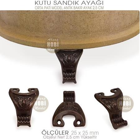 Metal Kutu Ayağı Pati Model (25x25 mm) Antik Bakır