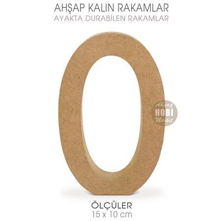 Ayakta Durabilen Kalın 0 Rakamı (15x10 cm) Ham Ahşap