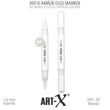 Art-X Akrilik Duo Marker 43 Beyaz Renkli 2 Uçlu Akrilik Kalem