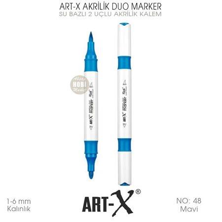 Art-X Akrilik Duo Marker 48 Mavi Renkli 2 Uçlu Akrilik Kalem