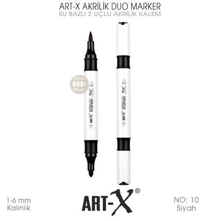 Art-X Akrilik Duo Marker 10 Siyah Renk 2 Uçlu Akrilik Kalem
