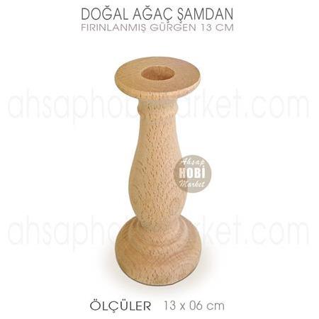 Ahşap Şamdan Mumluk Midi Boy (13X6 cm) Doğal Ağaç