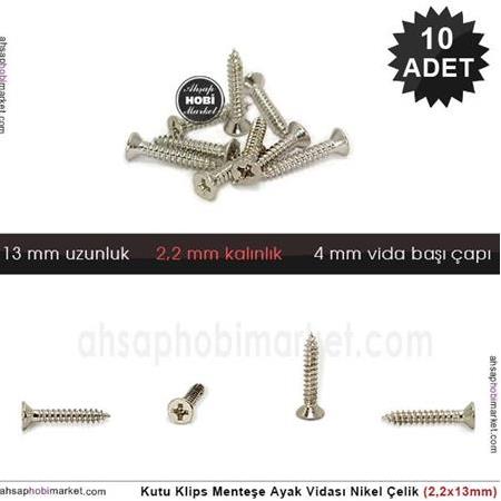 Kutu Klips Kutu Ayagi Vidası Nikel 10 Adet (2,2x13mm)