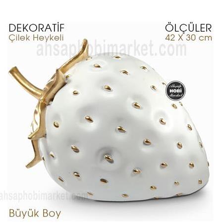 Dekoratif Dev Çilek Heykeli Polyester (42x30 cm) Beyaz Gold