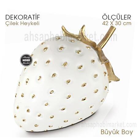 Dekoratif Dev Çilek Heykeli Polyester (42x30 cm) Beyaz Gold