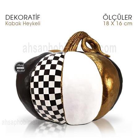 Dekoratif Kabak Heykeli Polyester (18x16 cm) Siyah Damalı Gold