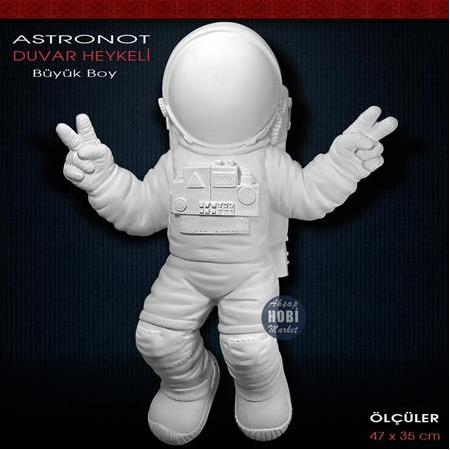 Astronot Duvar Heykeli Büyük Boy (47x35cm) Ham Polyester