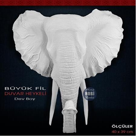 Fil Duvar Heykeli Büyük Boy (40x39cm) Ham Polyester