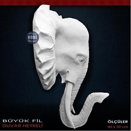 Fil Duvar Heykeli Büyük Boy (40x39cm) Ham Polyester