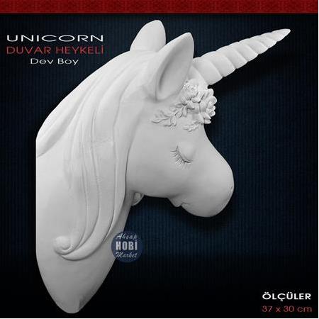 Polyester Unicorn Duvar Atı Heykeli (37x30cm)