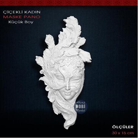 Çiçekli Kadın Duvar Maske Küçük Boy (30x15cm) Ham Polyester M07