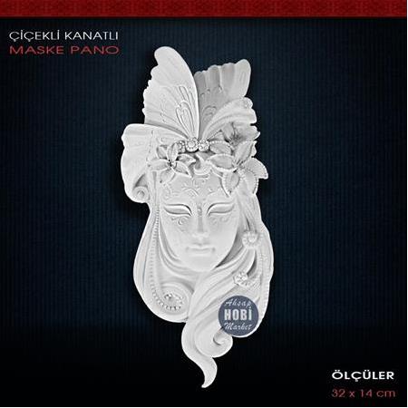 Çiçekli Kanatlı Kadın Duvar Maske (32x14cm) Ham Polyester M04