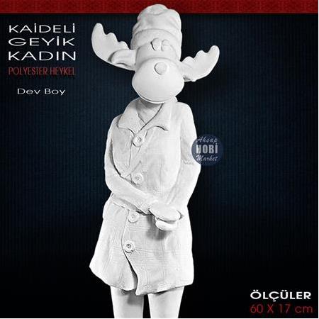 Geyik Kadın Heykeli Dev Boy (63x26 cm) Ham Polyester