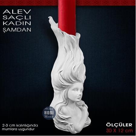 Alev Saçlı Kız Şamdan Mumluk (30x12 cm) Ham Polyester