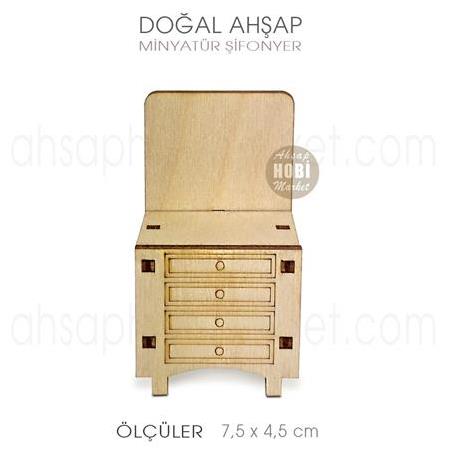 Minyatür Şifonyer (7,5x4,5 cm) Doğal Ağaç