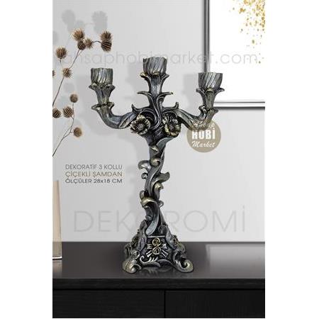 Çiçekli Şamdan Mumluk (28x18cm) Polyester