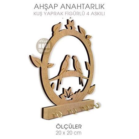 Ahşap Kuşlu Yuvarlak Anahtarlık Kapı Süsü (20x20 cm)