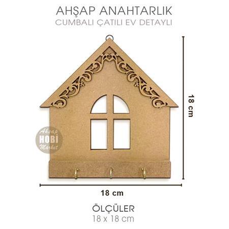 Ahşap Cumbalı Ev Görünümlü Anahtarlık (18x18 cm)