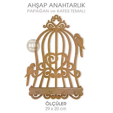 Ahşap Papağanlı Vintage Anahtarlık Kapı Süsü (29x20 cm)