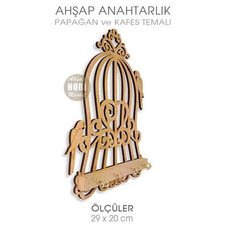 Ahşap Papağanlı Vintage Anahtarlık Kapı Süsü (29x20 cm)