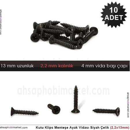 Kutu Klips Kutu Ayagi Vidası Siyah 10 Adet (2,2x13mm)