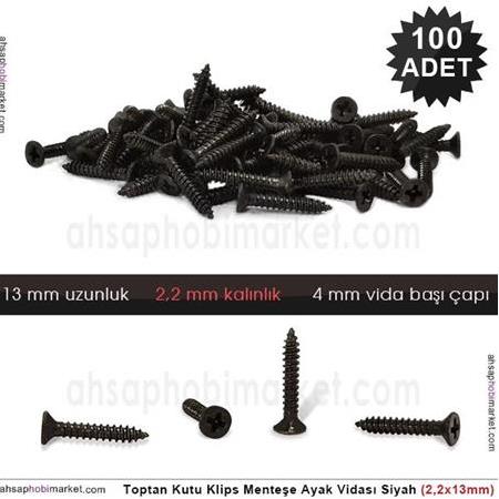 Toptan Kutu Klips Ayak Vidası Siyah (2,2x13mm) 100 Adet