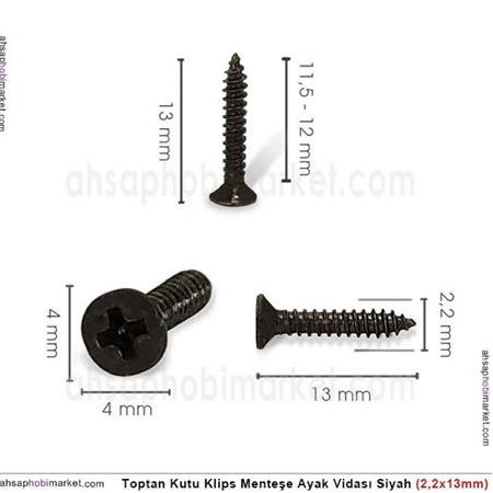 Toptan Kutu Klips Ayak Vidası Siyah (2,2x13mm) 100 Adet