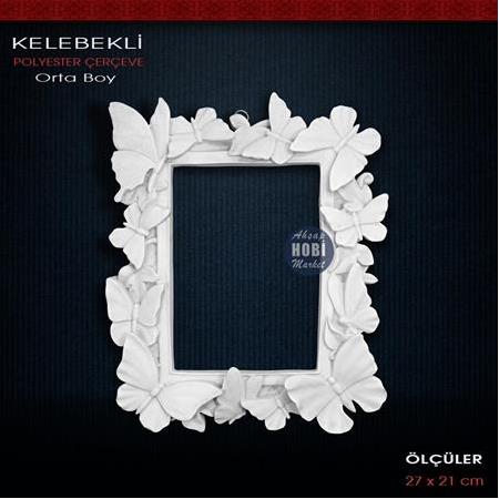 Kelebekli Çerçeve Orta Boy (27X21cm) Ham Polyester
