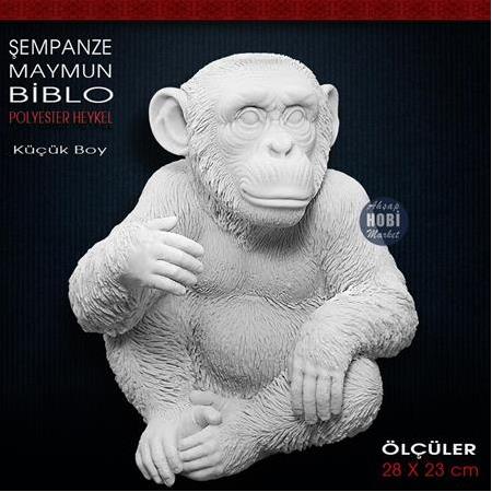 Şempanze Maymun Heykeli Küçük (28x23 cm) Ham Polyester