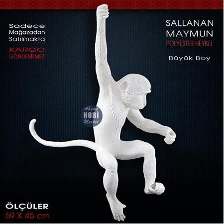 Sallanan Maymun Heykel Aplik (59x45 cm) Ham Polyester