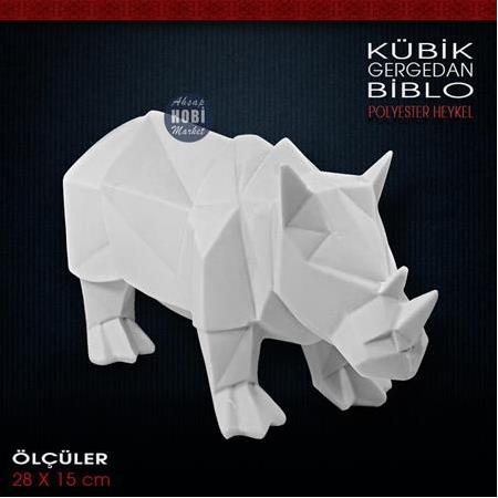 Kübik Gergedan Biblo Heykeli (28x15 cm) Ham Polyester