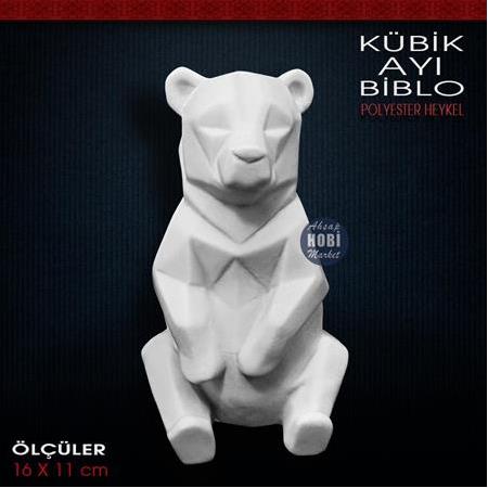 Kübik Ayı Biblo Heykel (16x11 cm) Ham Polyester
