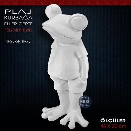 Eller Cepte Plaj Kurbağası Heykeli (43X20 cm) Ham Polyester