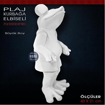 Elbiseli Plaj Kurbağası Heykeli (43x21 cm) Ham Polyester