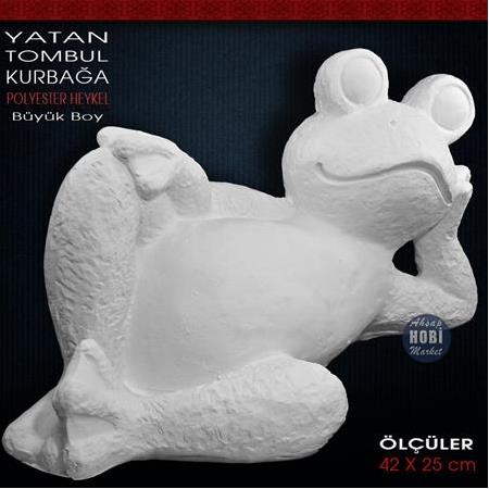 Yatan Tombul Kurbağa Heykeli (42x25 cm) Ham Polyester