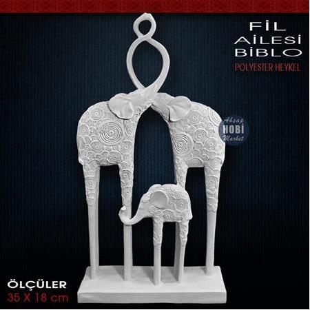 Fil Ailesi Biblo Heykel (35x18 cm) Ham Polyester