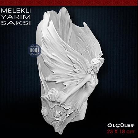 Melekli Yarım Saksı (23x18 cm) Ham Polyester
