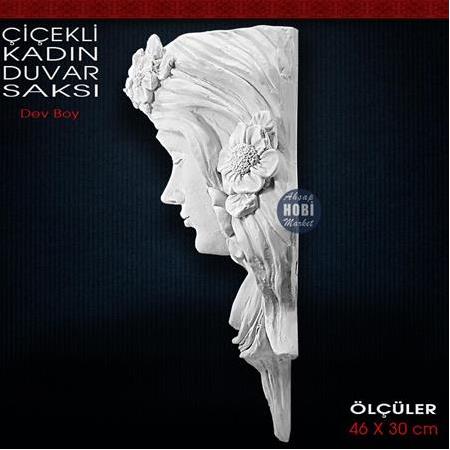 Çiçekli Kadın Duvar Saksı Dev Boy (46x30 cm) Ham Polyester