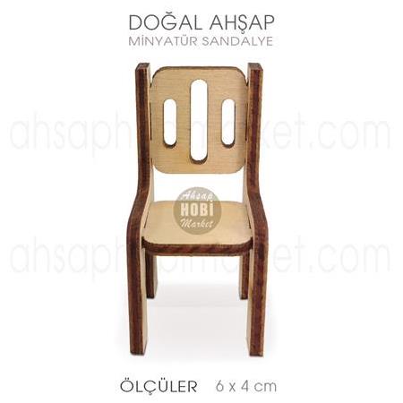 Minyatür Modern Sandalye (6x4 cm) Doğal Ağaç