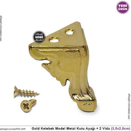 Metal Kutu Ayağı Kelebek Model Gold (3,5x2,8cm) Vida Hediyeli