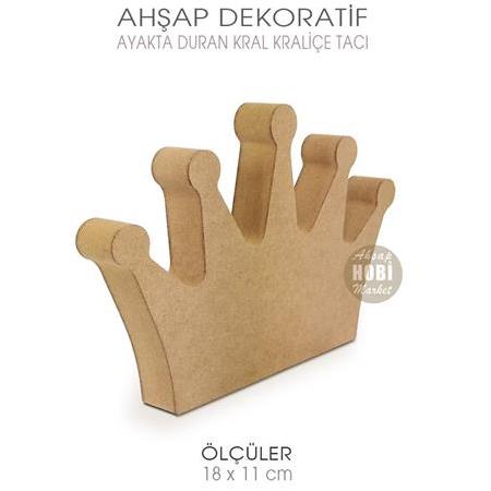 Ahşap Kral Kraliçe Tacı Ayakta Durabilen (18x11 cm) Ham Kalın