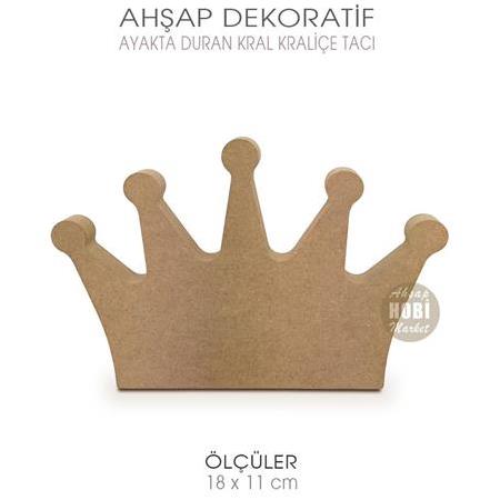 Ahşap Kral Kraliçe Tacı Ayakta Durabilen (18x11 cm) Ham Kalın