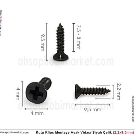 Kutu Klips Kutu Ayagi Vidası Siyah 10 Adet (2,2x9,5mm)