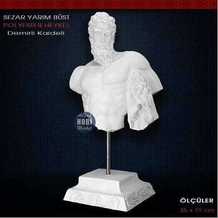 Sezar Yarım Büst Heykeli Kaideli (35x19cm) Ham Polyester