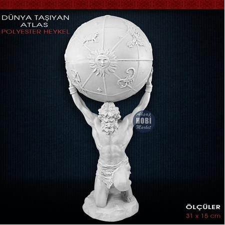 Dünya Taşıyan Atlas Heykeli (31x15cm) Ham Polyester