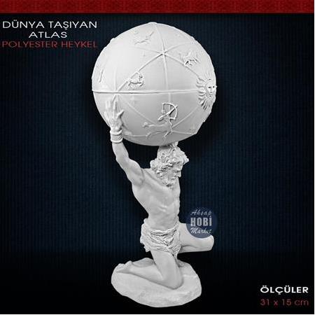 Dünya Taşıyan Atlas Heykeli (31x15cm) Ham Polyester